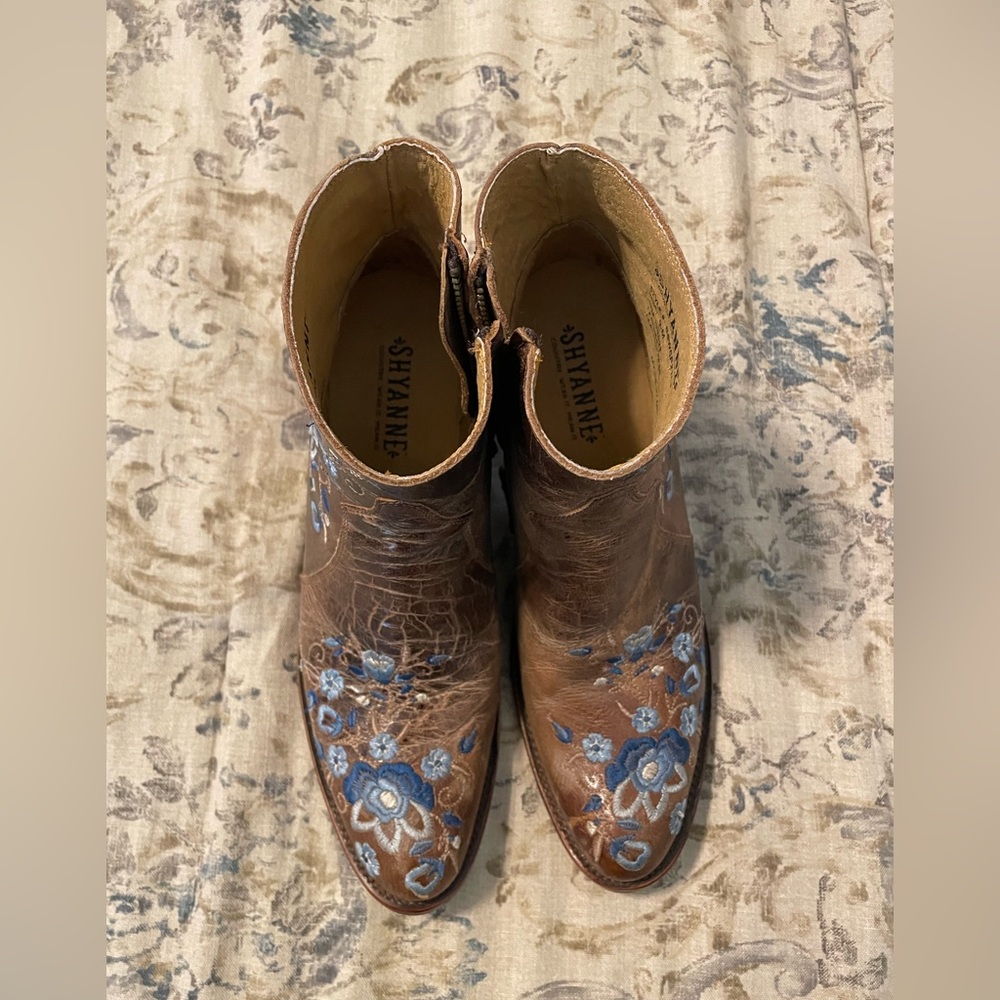 Shyanne Western Ankle Booties with beautiful embroidered blue and white flowers
